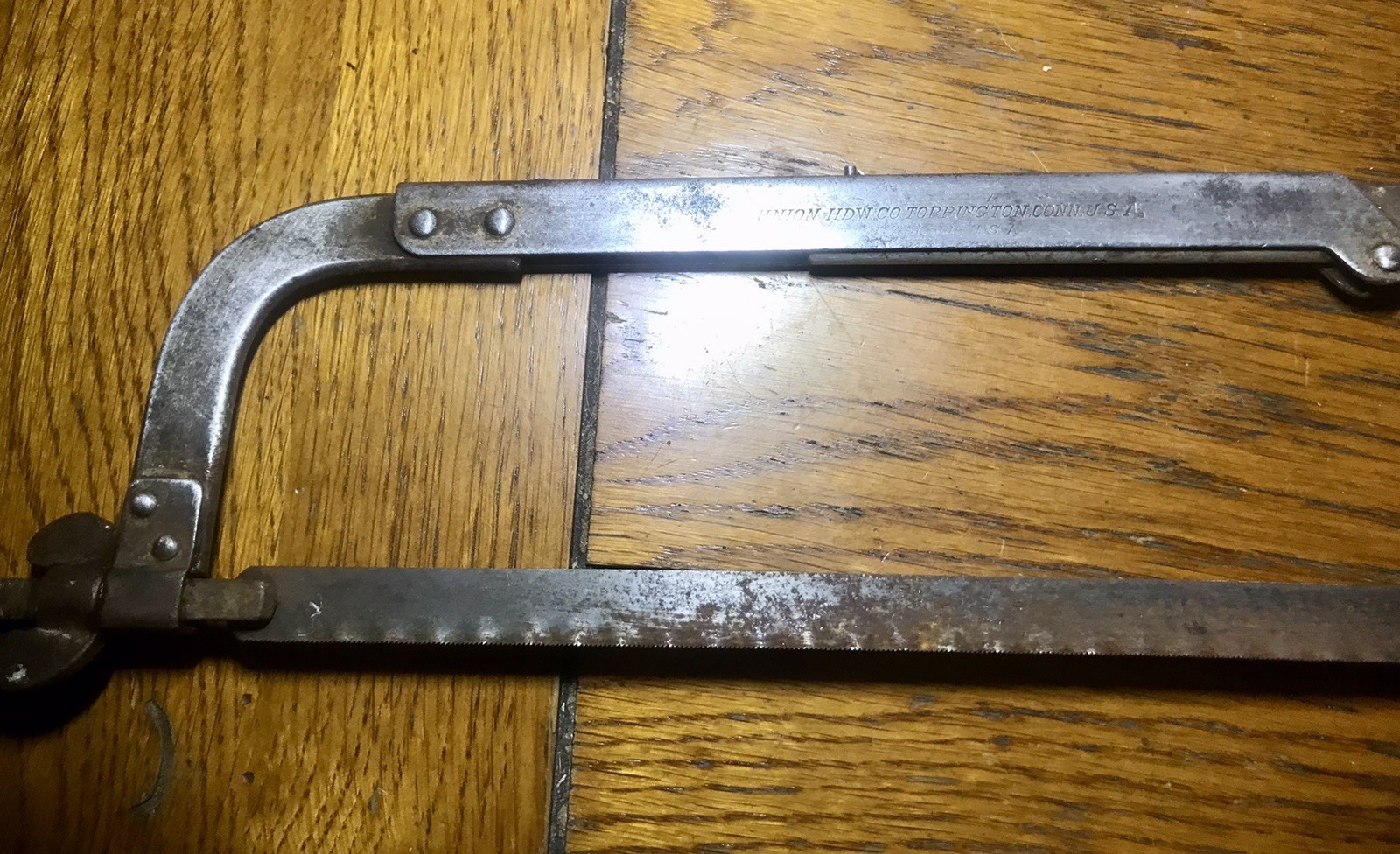 Vintage Hack Saw UNION HARDWARE Adjustable Length Antique USA Wood Handle Tool