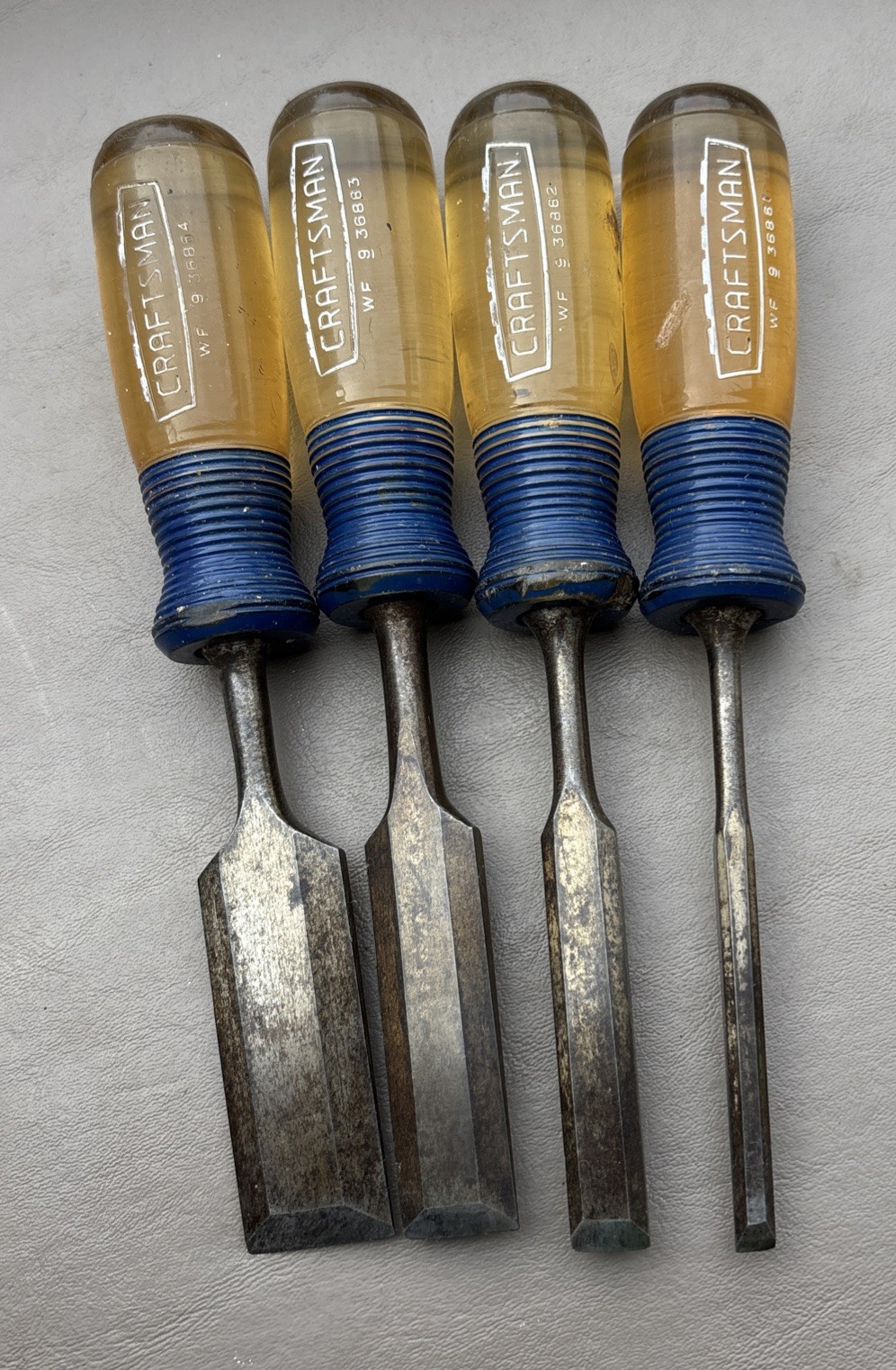 Vtg. Craftsman 1/4, 1/2, 3/4″ & 1 Wood Chisels, Swedish Steel, Made in Holland