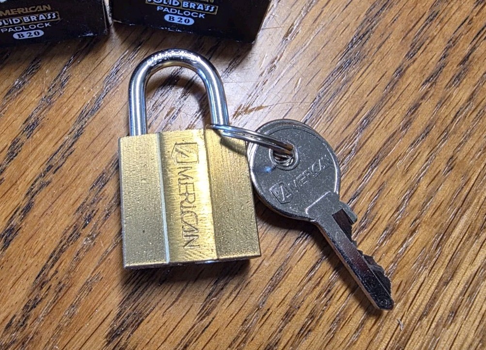 American B20 Solid Brass Hardened Padlock Lock w/ Key 3 Pin Tumbler Lot of 3