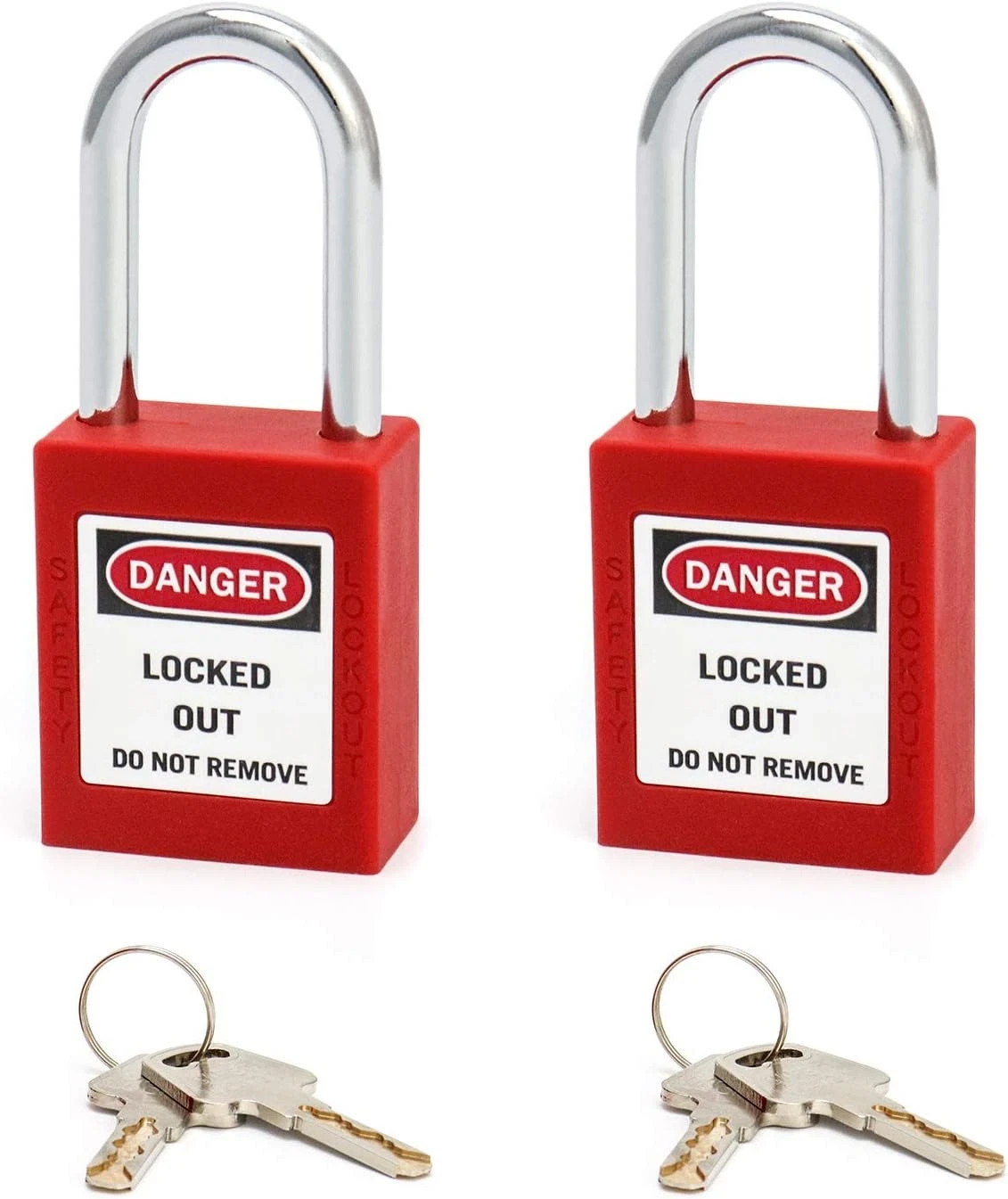 Red Lockout Tagout Safety Padlock, 2 Padlocks with 4 Keys