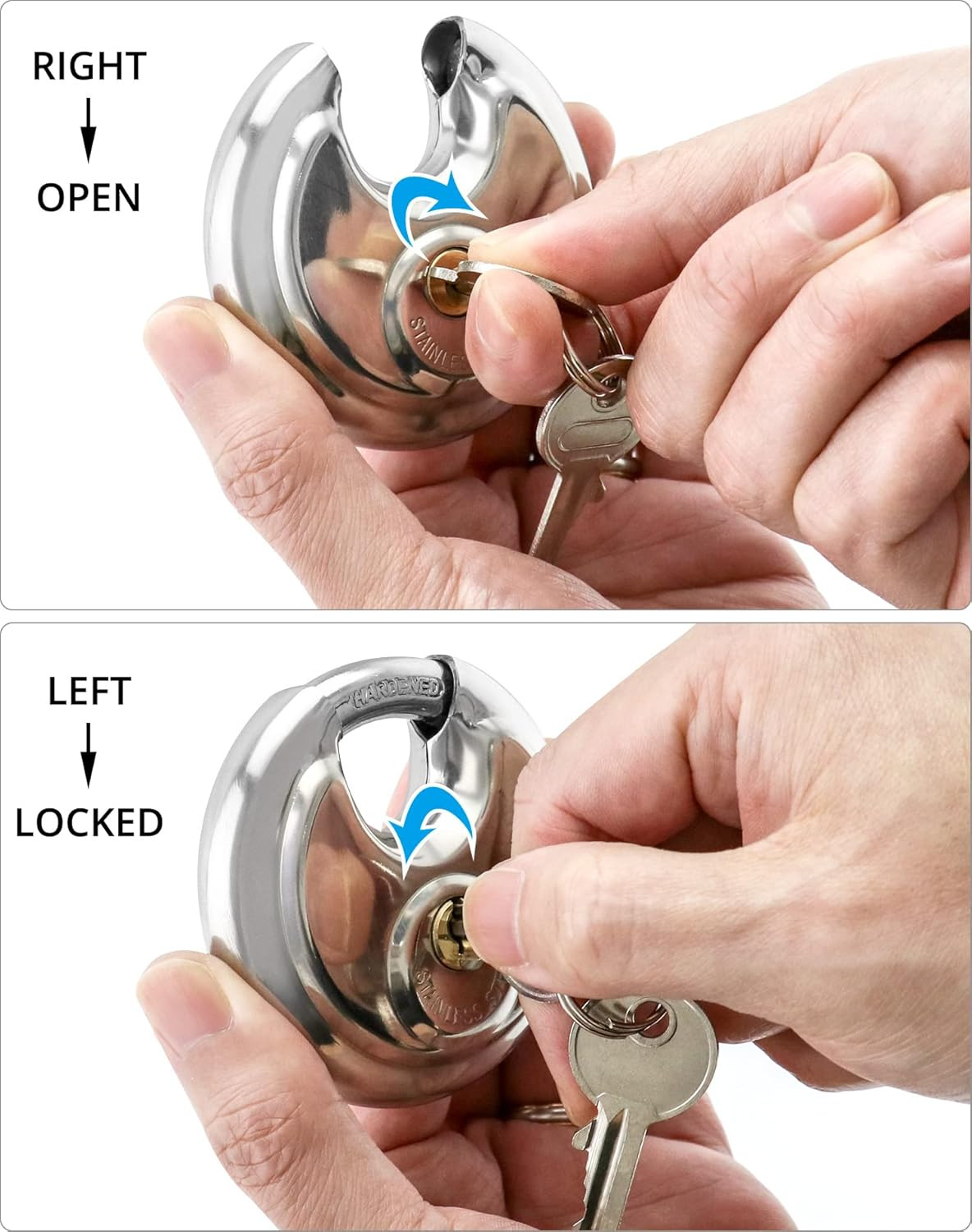 Keyed Alike Disc Padlock, 4 Pack Stainless Steel Discus Lock with 3/8-Inch Shack