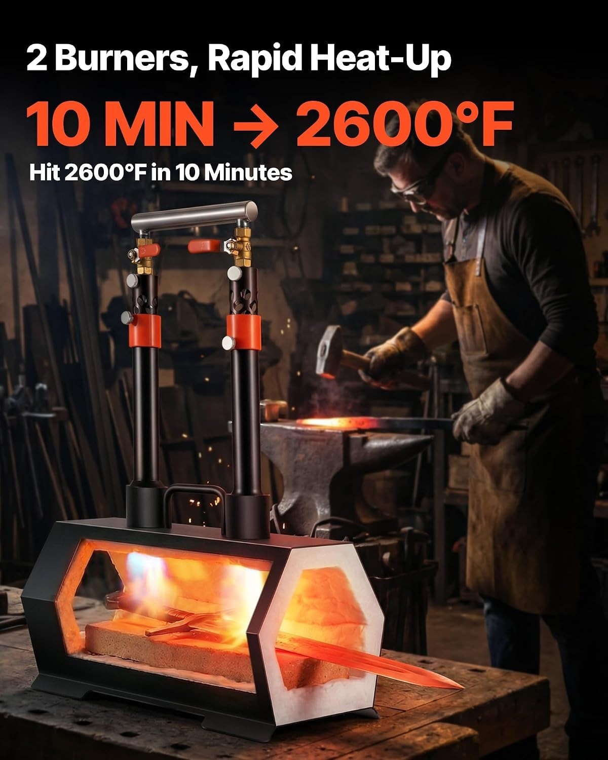 High-Performance Portable Propane Forge – 2600°F with Pre-Installed Accessories