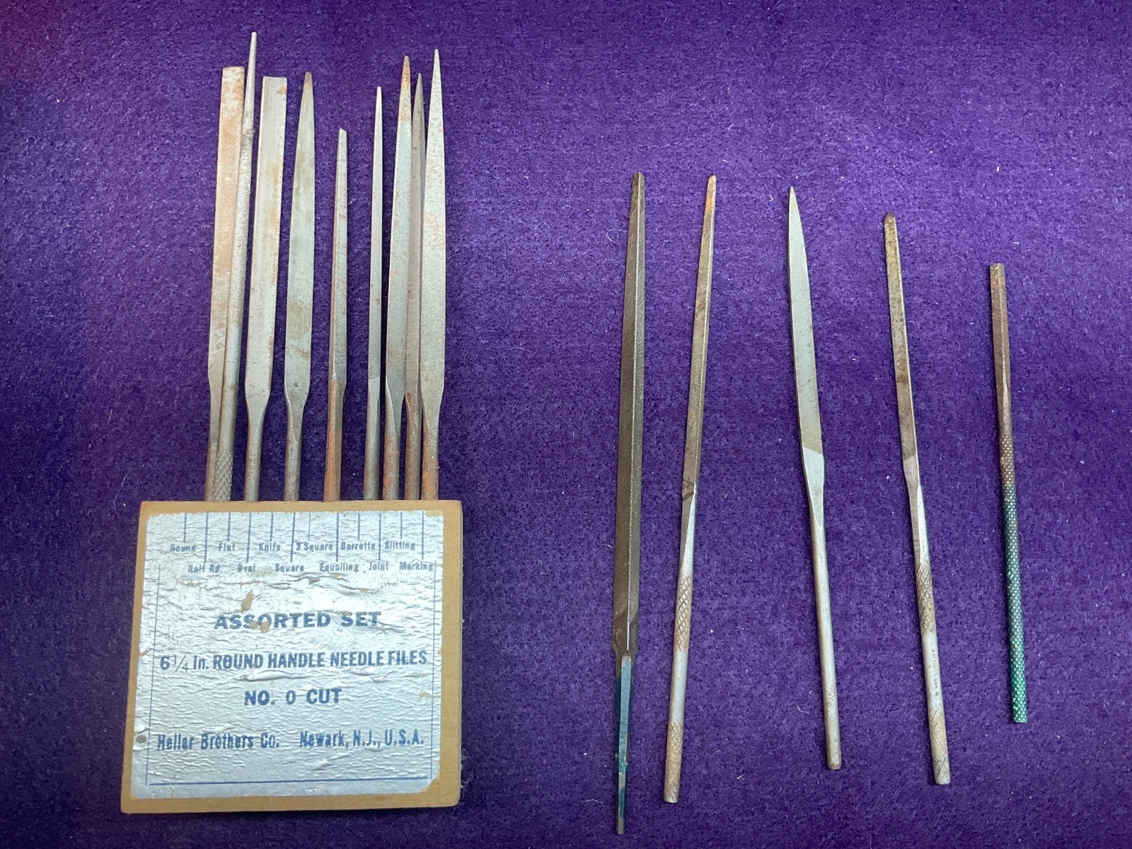 9 Used partial set Heller Brothers Needle Files Set 6 1/4 Plus 5 more Swiss USA
