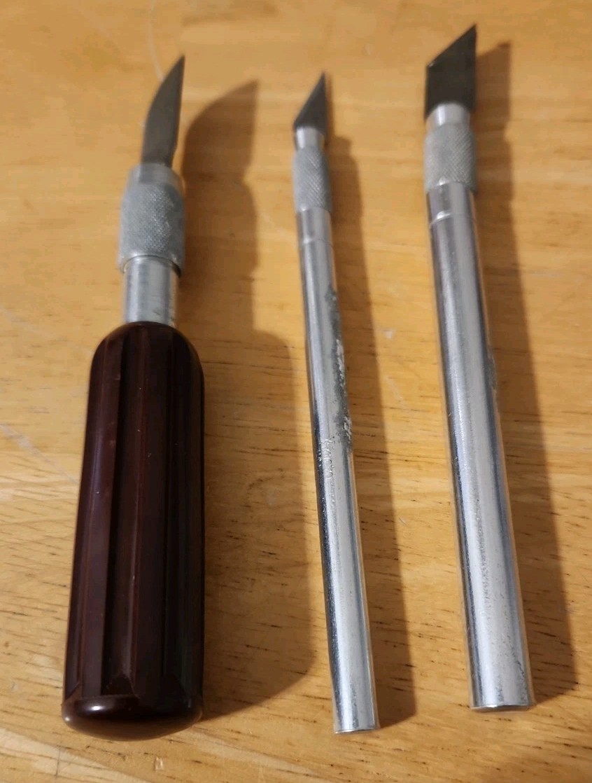 Vintage Set Of X-Acto Knives & Tools In Wooden Box 3 Handles 11 Blades USA