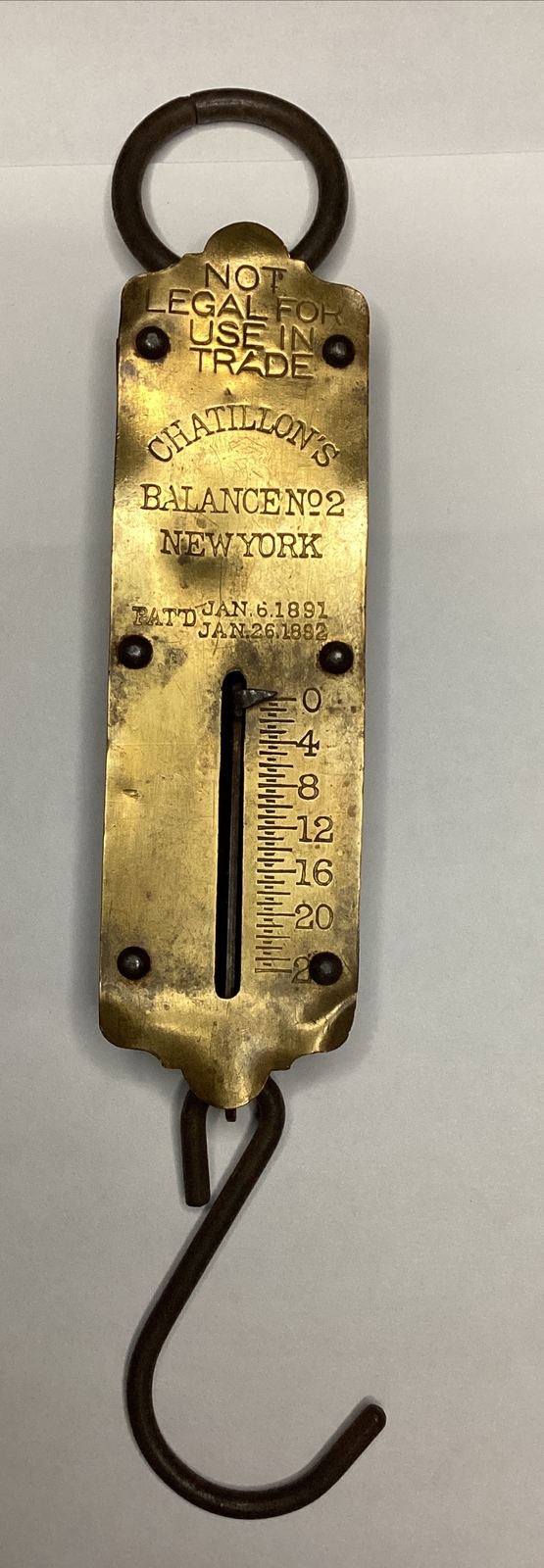 Vintage 1890s John Chatillion Sons Brass Balance #2~25 lb Fish Scale Portable NY
