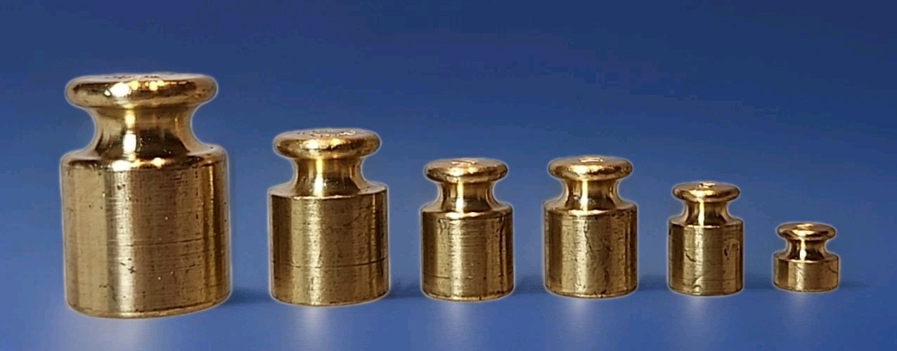6 Ohaus Vintage Brass Calibration Weights 50g-2g