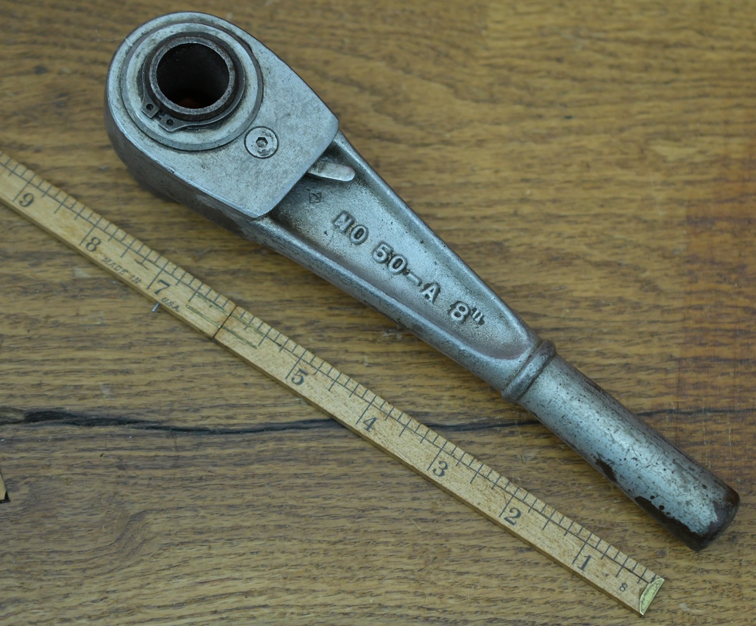 Lowell Wrench Co. No 50-A 8″ PAT PEND Reversible Ratchet Socket Wrench 1″ Socket
