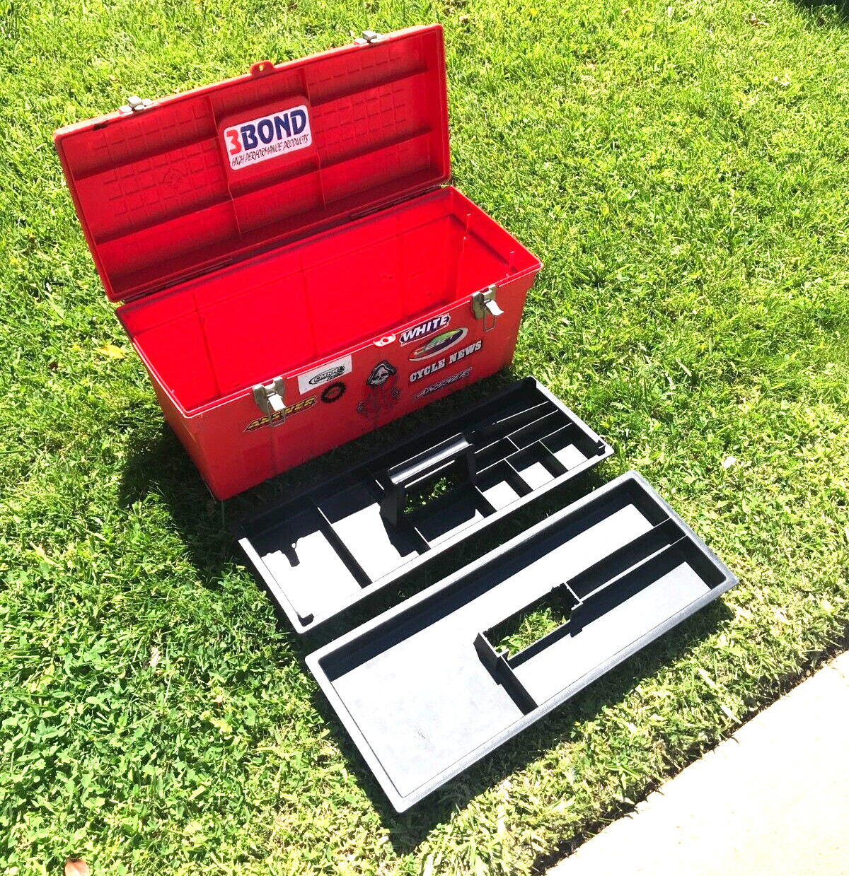 Vintage Red Plastic Tool Box 2 Trays with Vintage Stickers 90’s NO FEAR