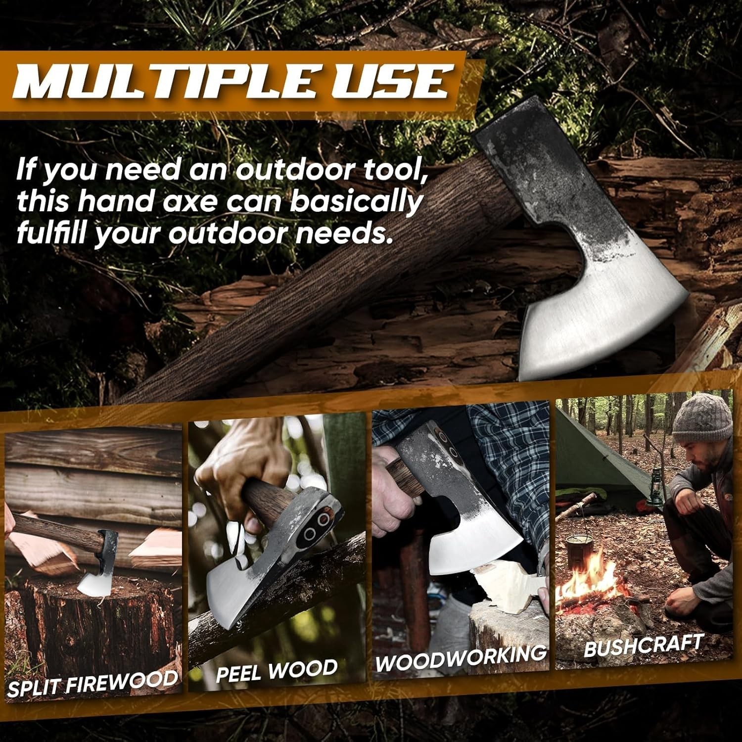 Lightweight 14.5” Hatchet Axe with Forged Steel Blade and Leather Sheath