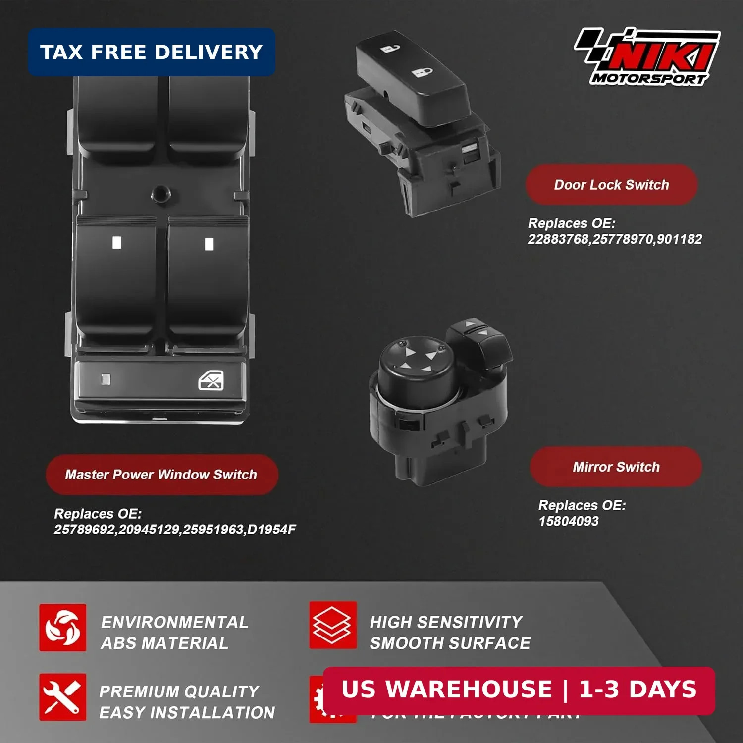 Power Window Control Switch Button&Front Driver Side Door Lock Switch&Mirror Swi