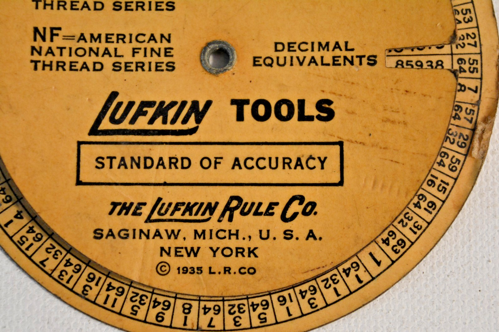 Lufkin Tap Drill Size Chart Circular Slide Rule Gauge 1935 USA Machinist Tool
