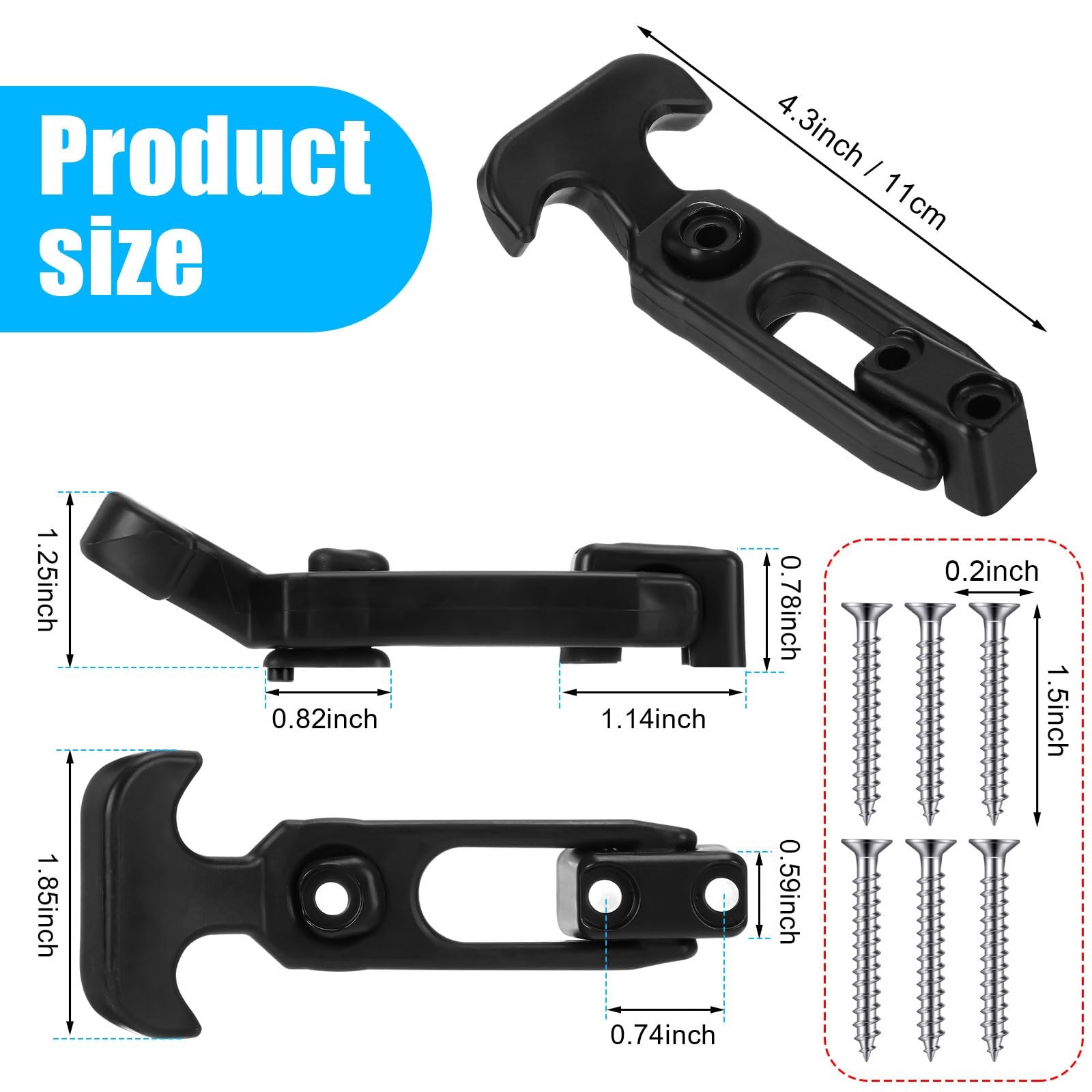 Mudder 4 Pcs Flexible Rubber Draw Latch T Handle Hasp Black