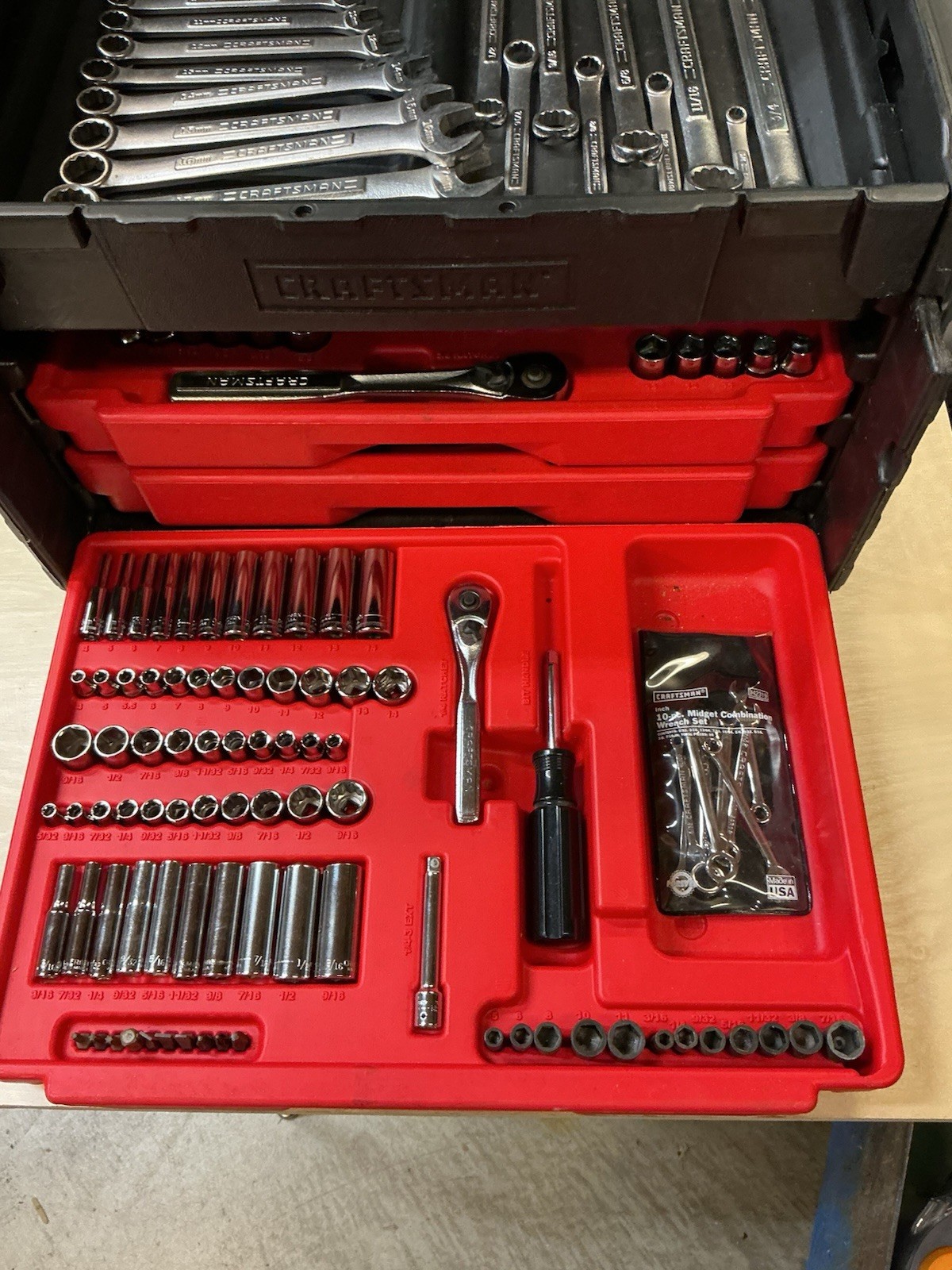 Sears Craftsman USA 260pc Mechanics Tool Socket Ratchet Set 3 Drwr 34260 Nos 6pt
