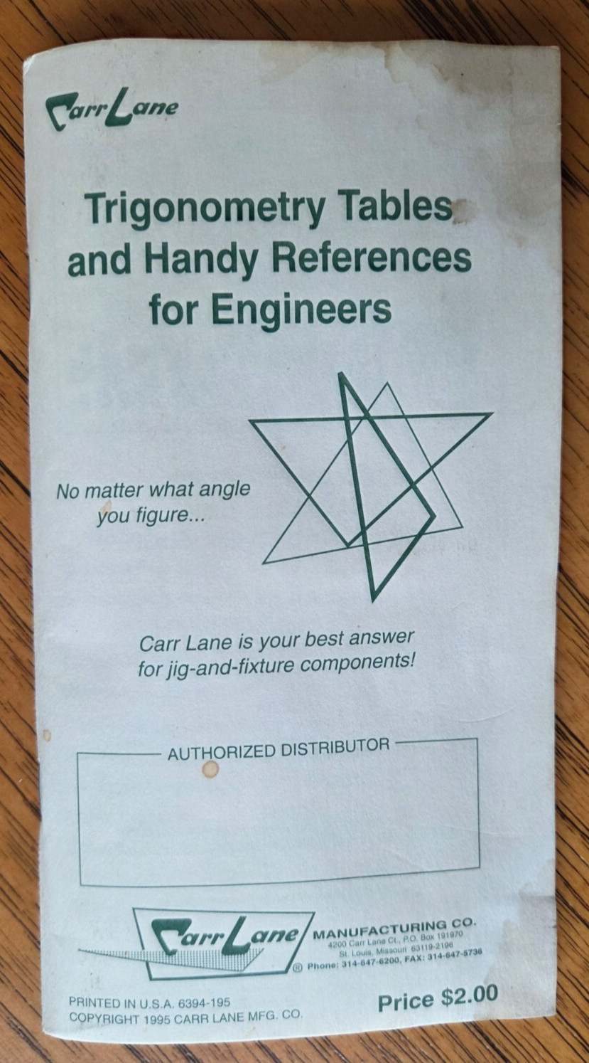 Vintage Carr Lane Handy References & Trigonometry Tables For Engineers 1995
