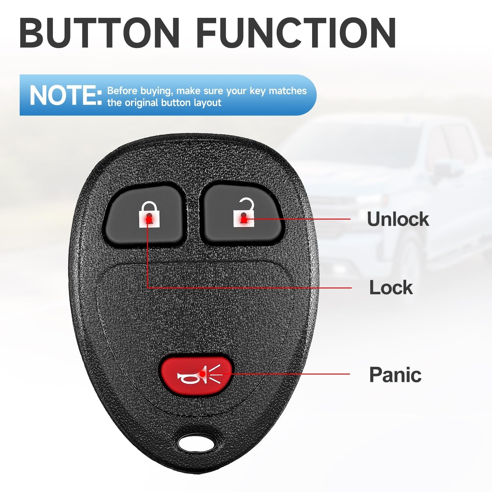 Key Fob Remote Replacement Fits for Chevy Silverado 1500 2500 Tahoe Suburban …