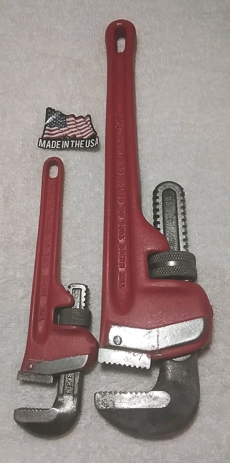 2pc RIDGET 14″& 8″ ” THE RIDGE TOOL CO. ELYRIA, OHIO USA ” VINTAGE PIPE…