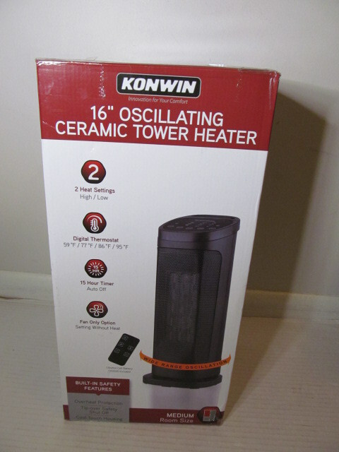 Konwin 16″ Oscillating Ceramic Tower Heater for Medium Room Size, NSBK-150SK57R