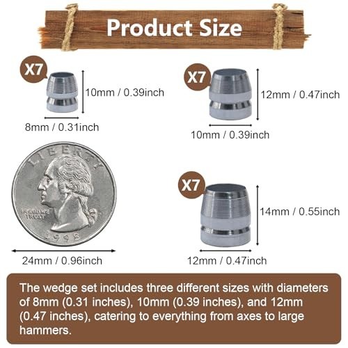 21 Piece Metal Wedge Set For Axe Hammer Handle 0.31 0.39 0.47 Inch Non Slip