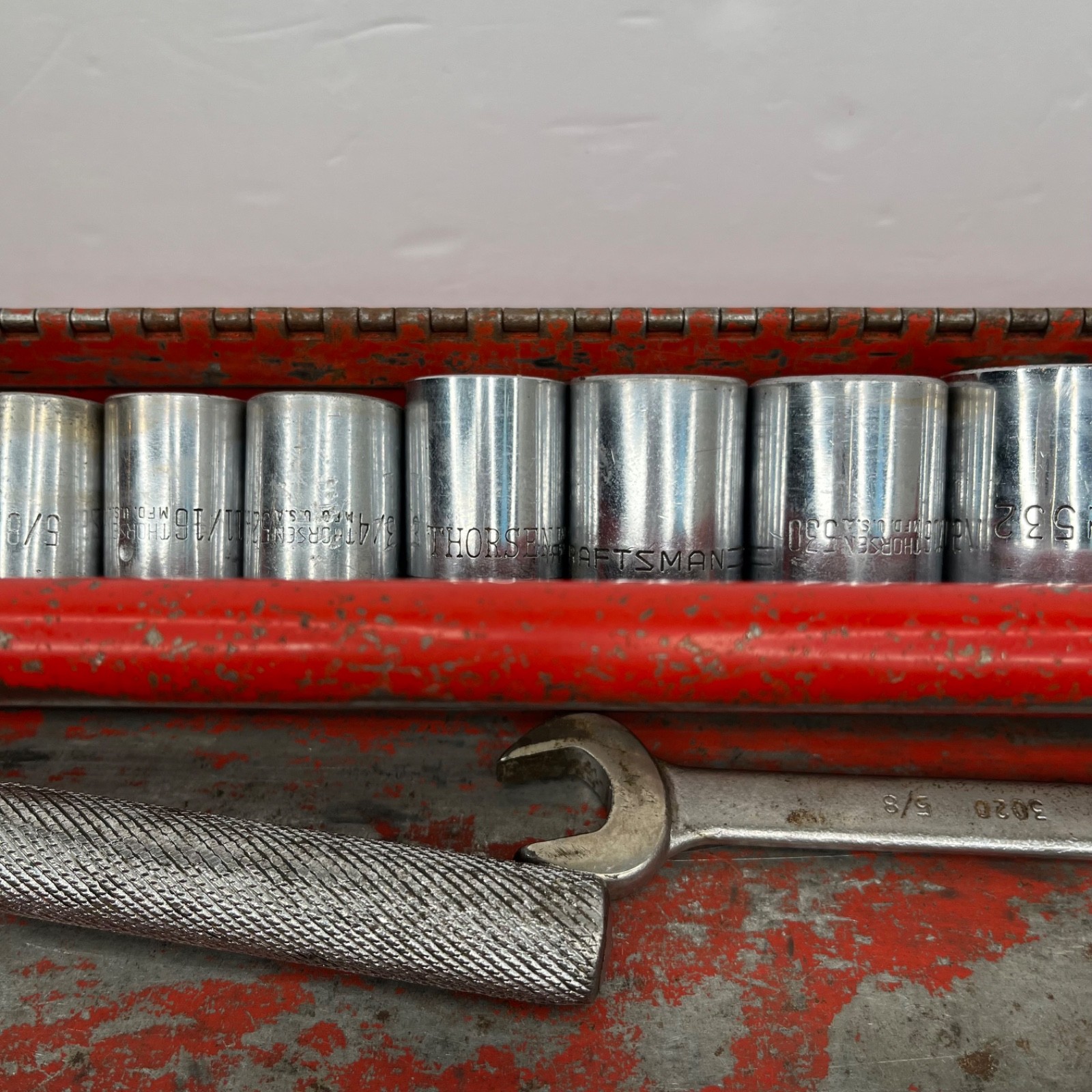 Vintage Thorsen 1/2” Drive Socket Set (20 pieces) + Open End Wrench in Tool Box
