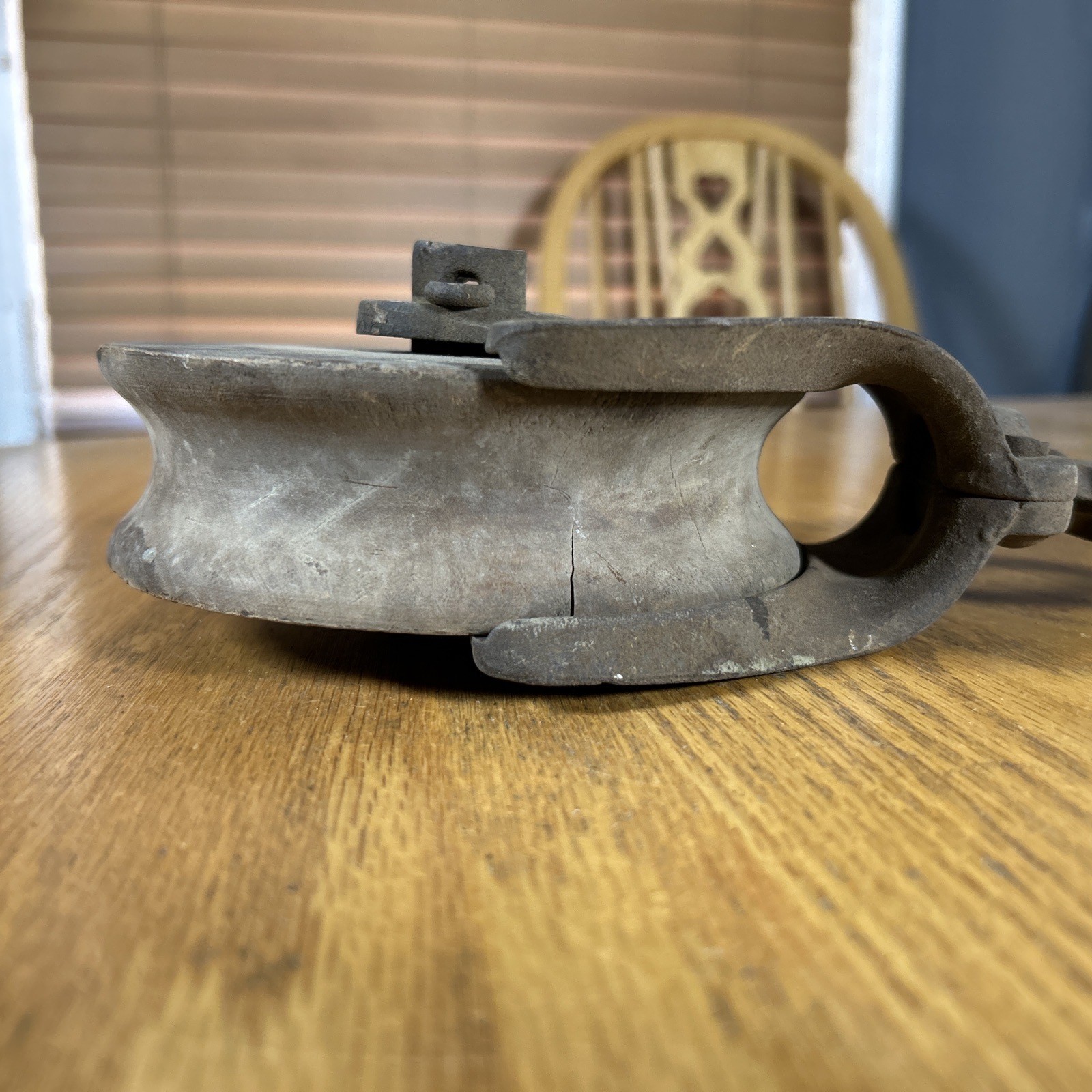 Antique Cast Iron Pulley Myers OK USA 118 H Farm Decor Wood Wheel