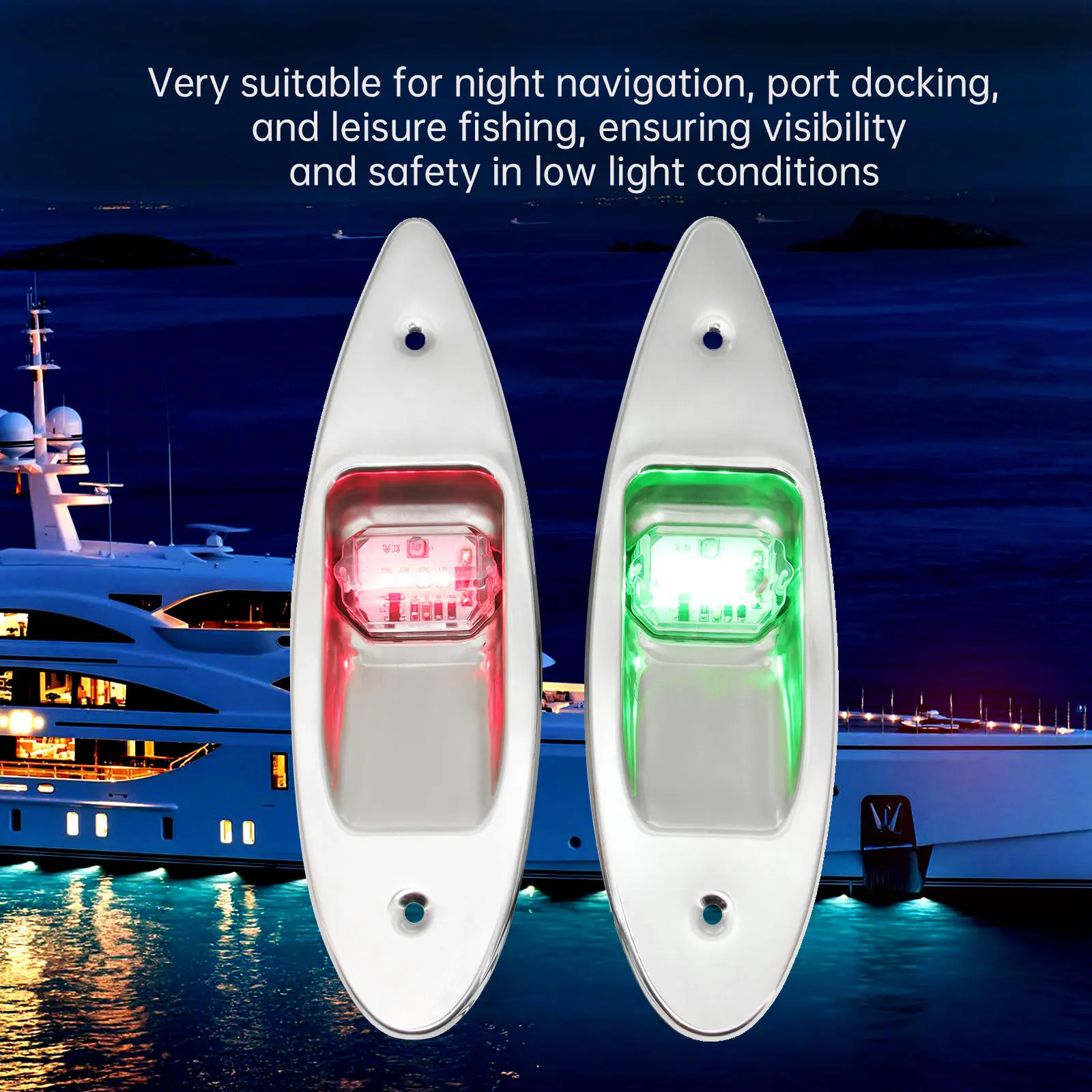 Marine Boat Navigation Light 12V LED Red Green Bow Side Signal Waterproof 2PC
