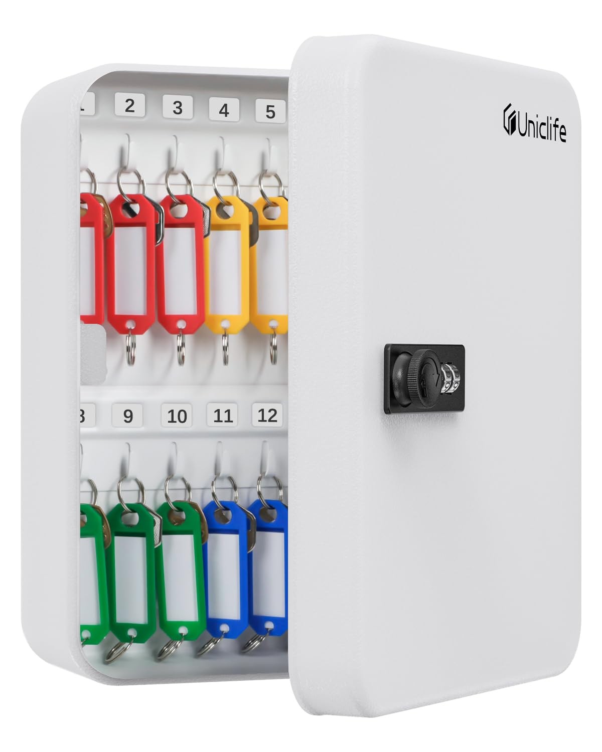 Uniclife 28-Key Steel Key Cabinet with Combination Lock Wall 28 Keys, White