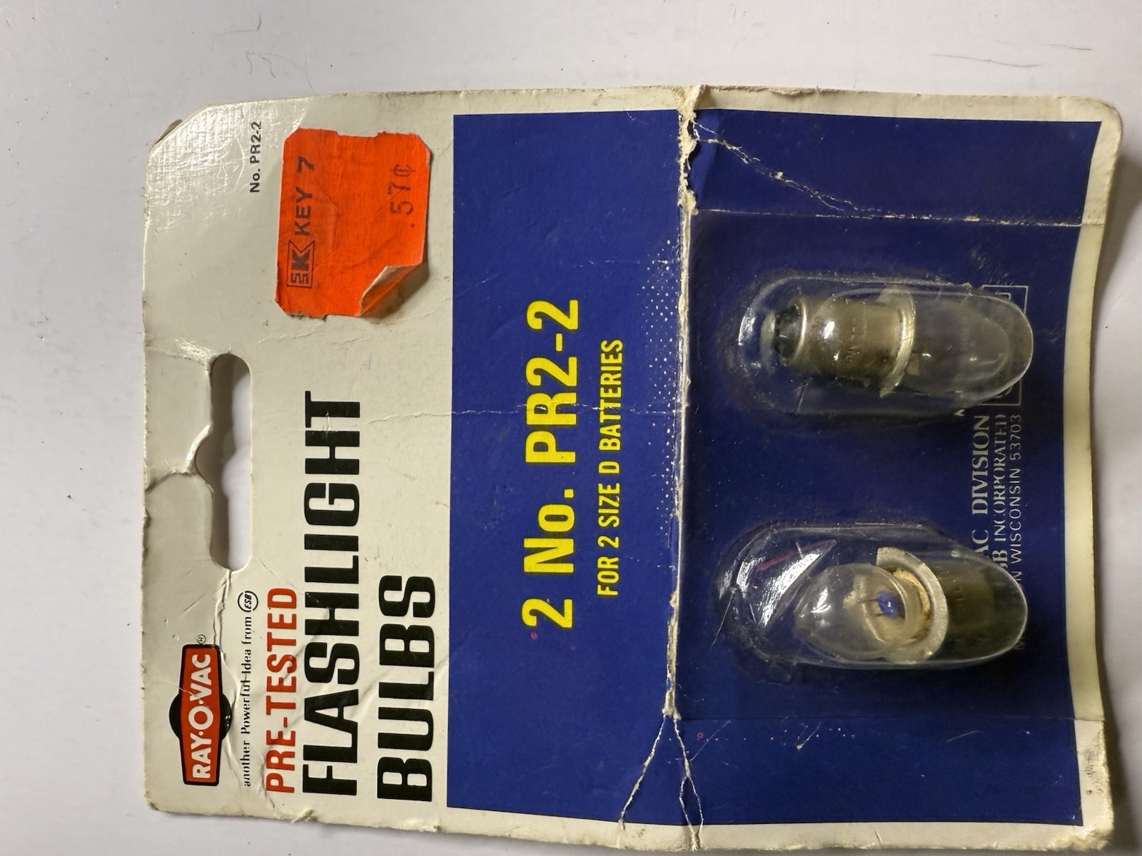 Vintage Ray-O-Vac PR2-2 Flashlight Bulbs 2pc SEALED Card Pre-Tested USA