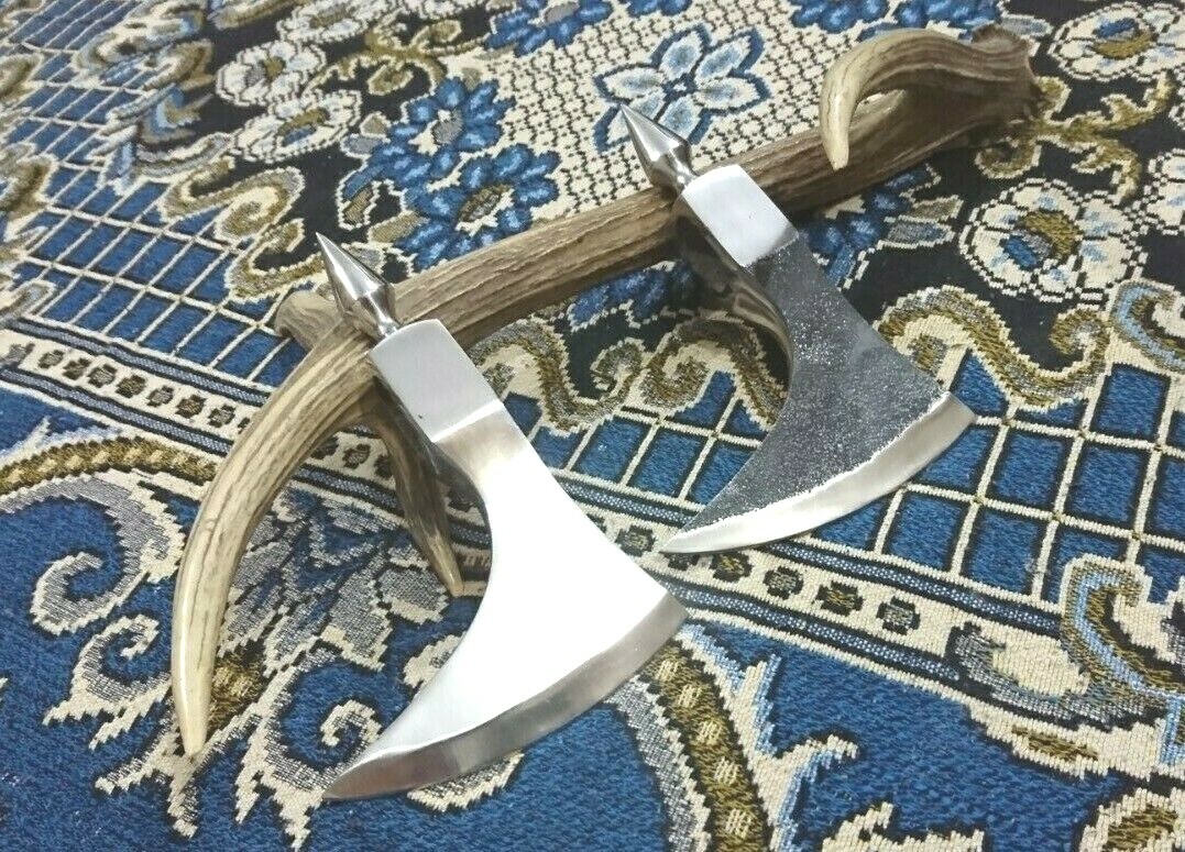 LOT OF 2 SPIKIER CUSTOM HANDMADE HIGH CARBON STEEL TOMAHAWK VIKING AXE HEAD