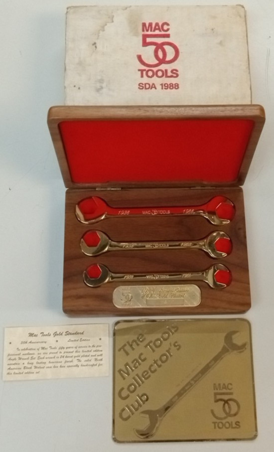 MAC TOOLS GOLD PLATED COLLECTORS 50TH ANNIVERSARY CLUB 1988 SDA WRENCH SET
