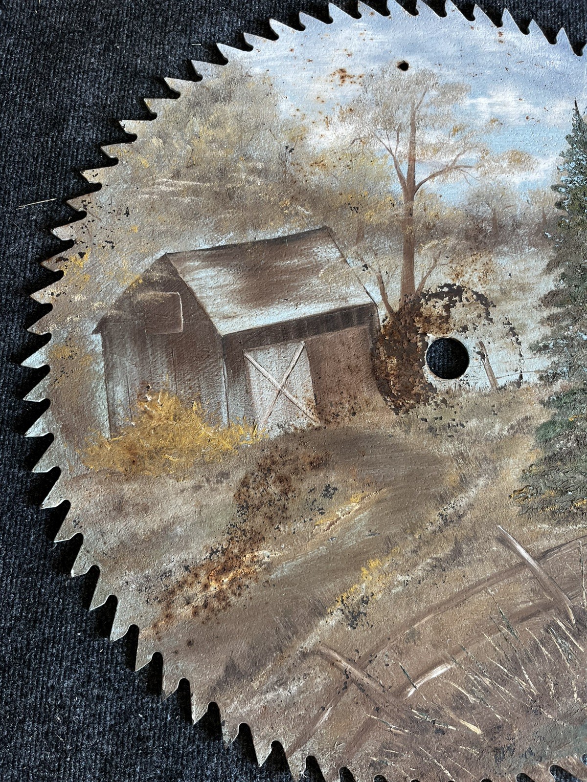 Large Sawmill Hand Painted Blade 26” Diameter Solid Sawblade Rustic Decor Rusty