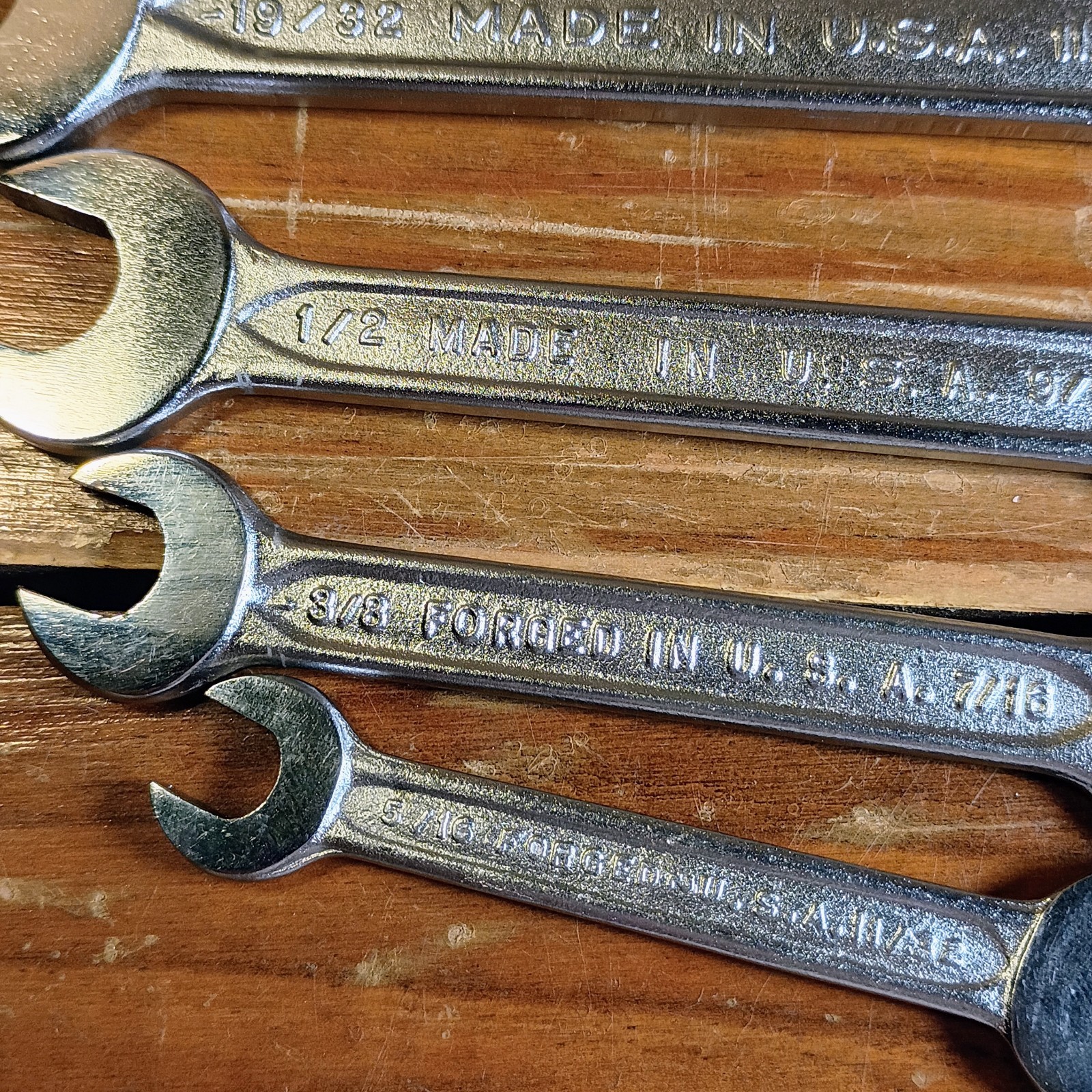 Set Of 5 Vintage Forged Select Steel In USA Indestro Wrenches In Clip