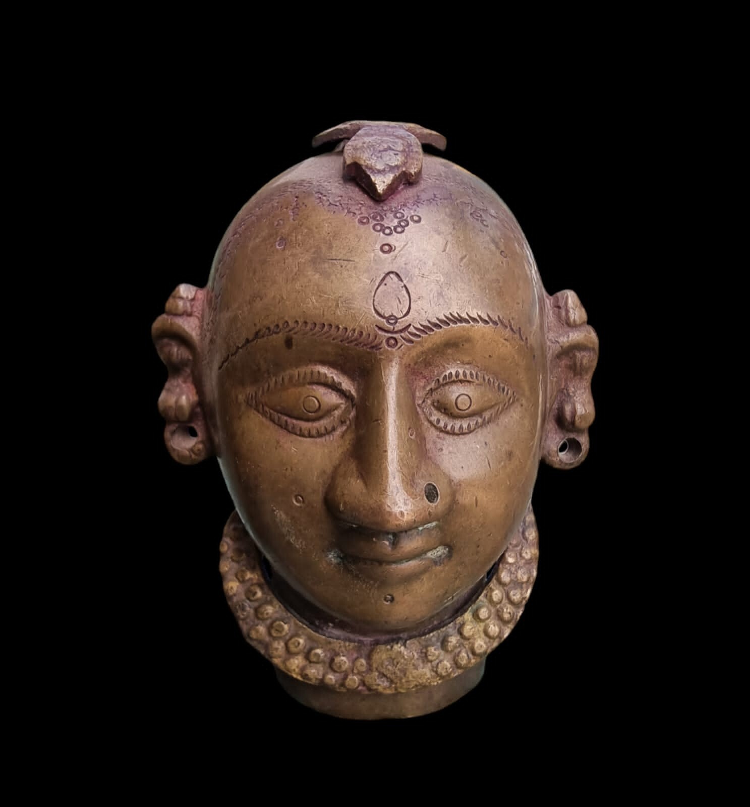 1900’s Old Vintage Antique Brass Fine Engraved Hindu Goddess Maa Gauri Head Face