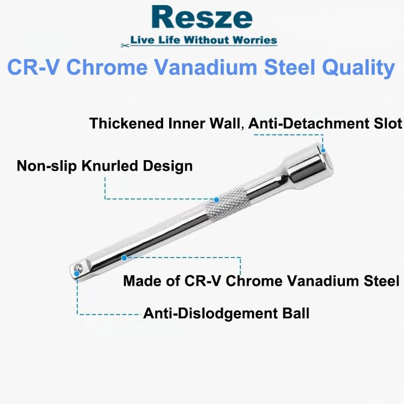 Resze 3 Pcs Socket Extension Set, 1/2″ Drive Impact Bar 3pc, Silver