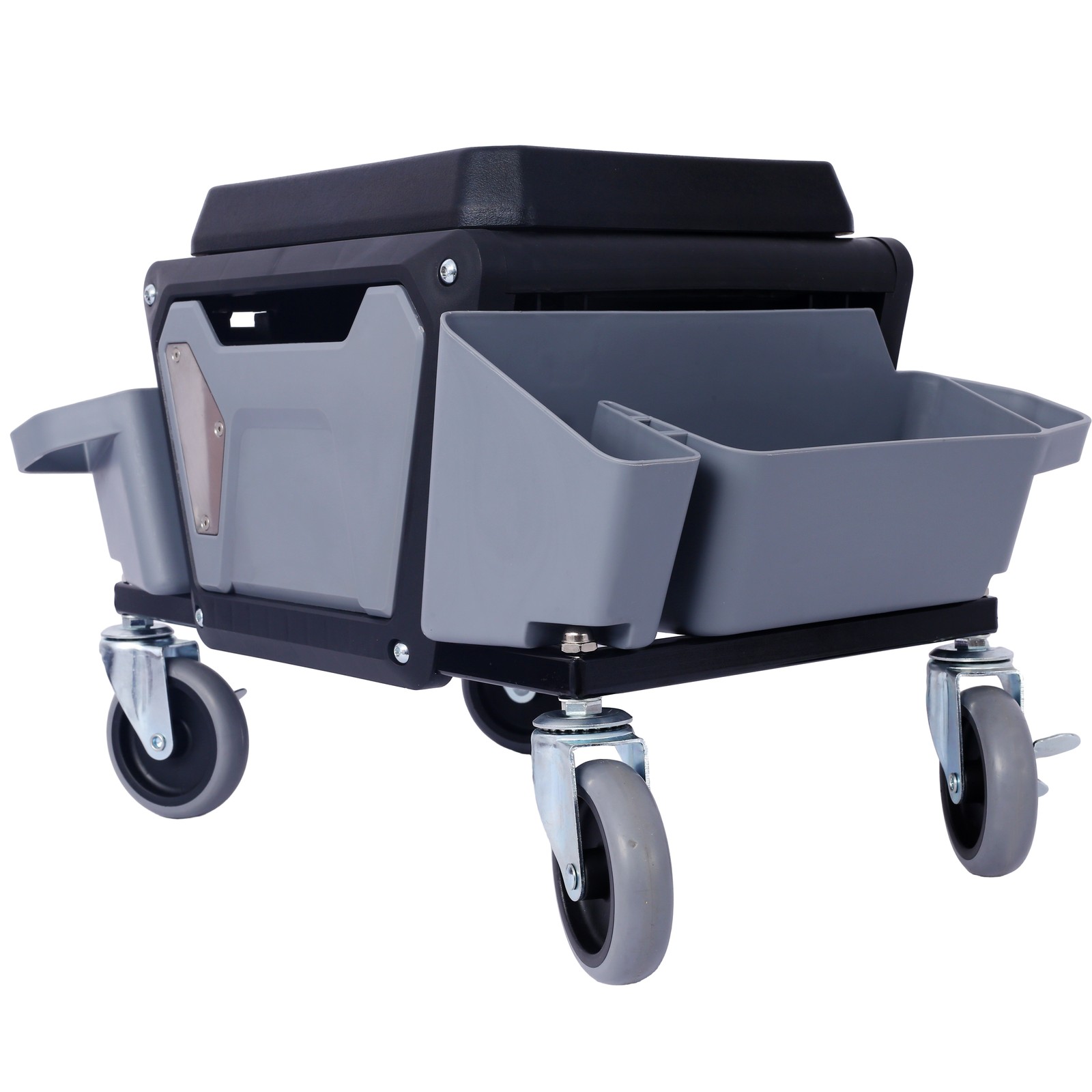 Heavy Duty Garage Stool 330lbs Load, Rolling Creeper w/ Wheels & Trays, Gray