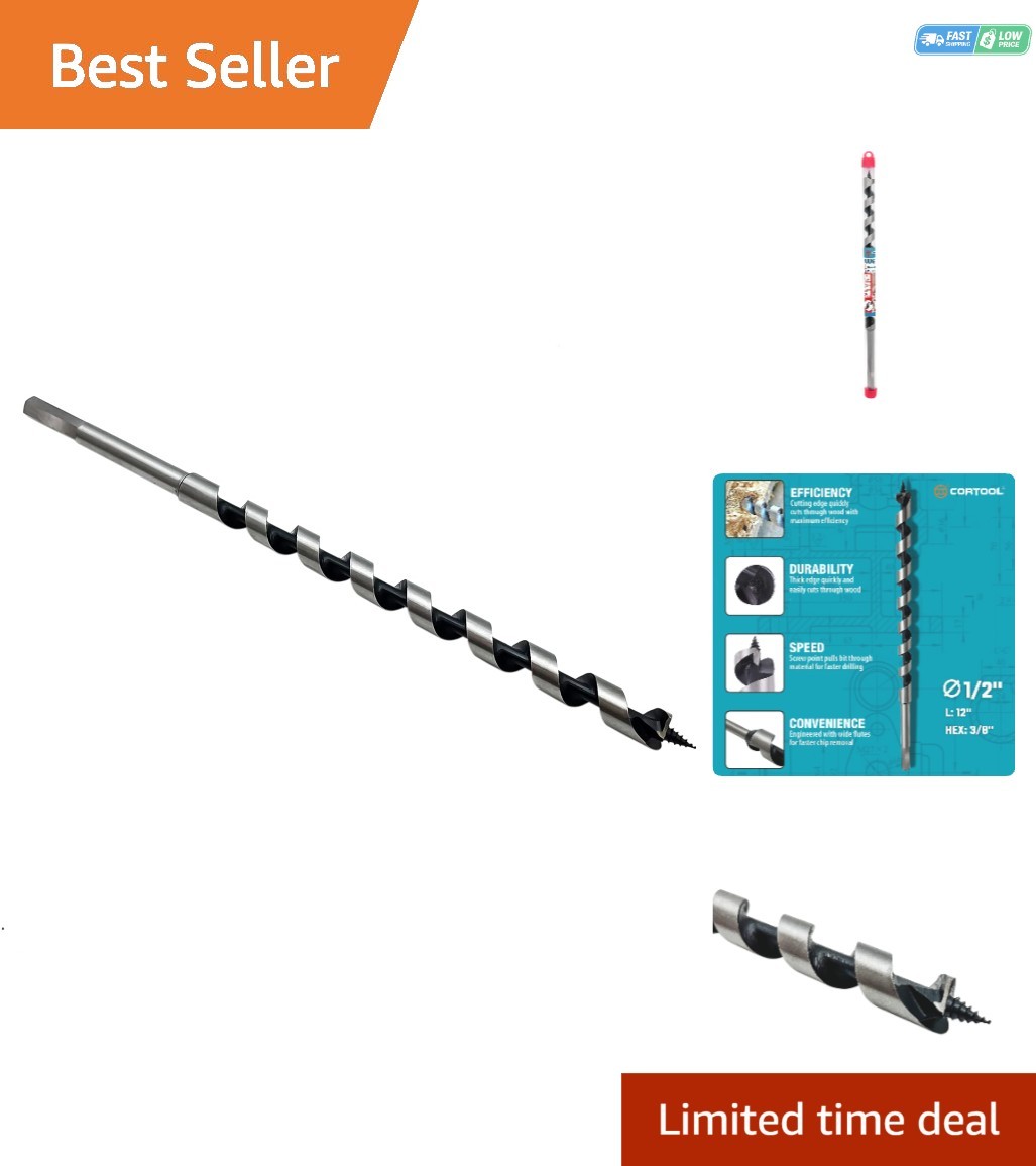 1/2 Inch x 12 Inch Carbon Steel Auger Drill Bit for Soft and Hard Woods