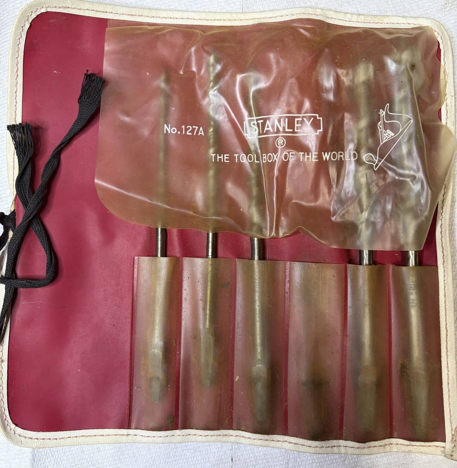 VINTAGE STANLEY 127A BRACE AUGER BIT SET THE TOOL BOX OF THE WORLD 5 BITS