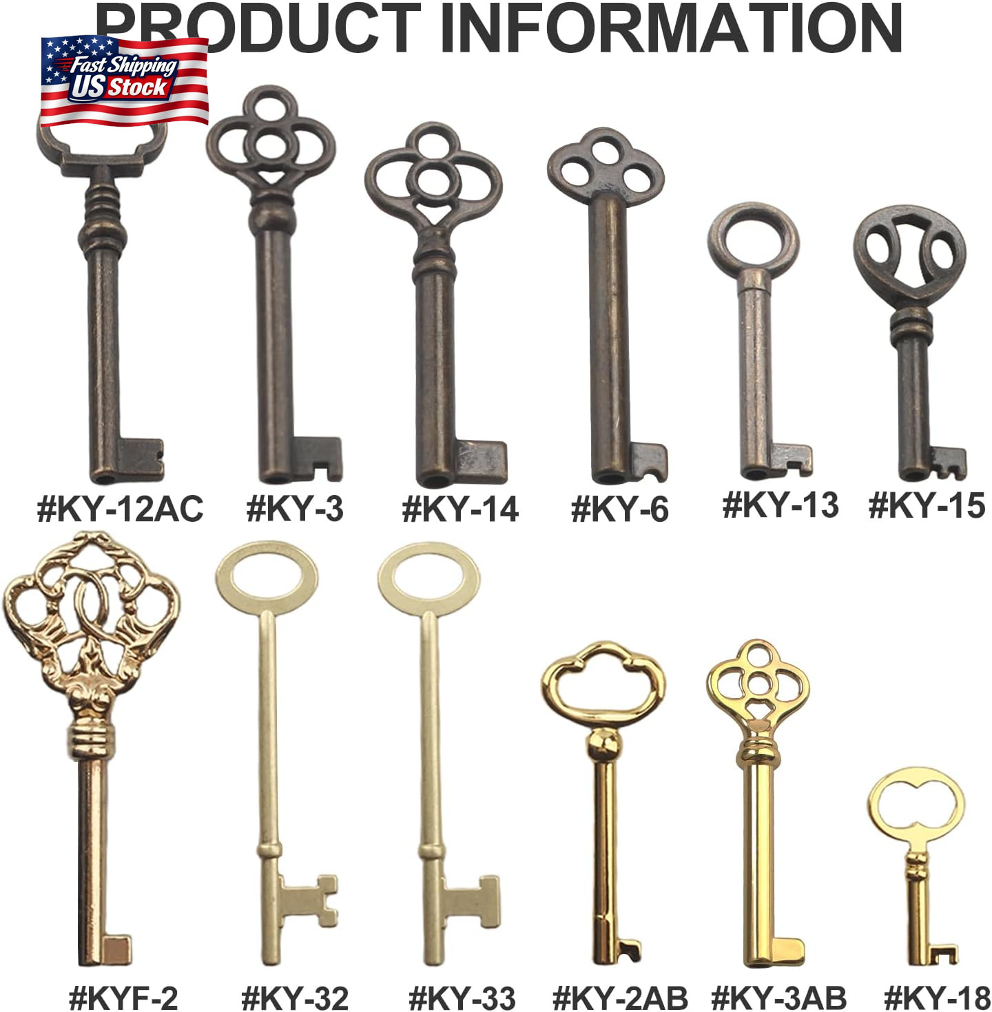 Skeleton Key Set,Universal Skeleton Replacement Keys, Vintage Keys Kit for Antiq