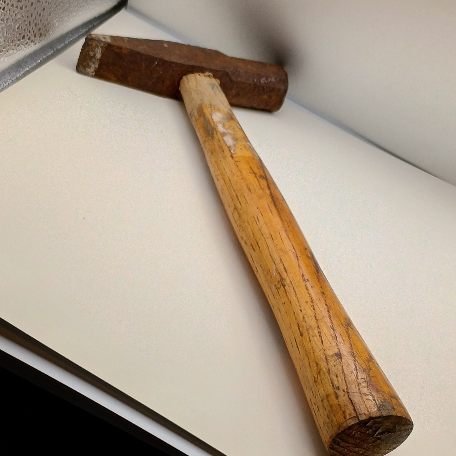 Vintage Blacksmith Hammer with Wooden Handle and Rusted Metal Head Tool
