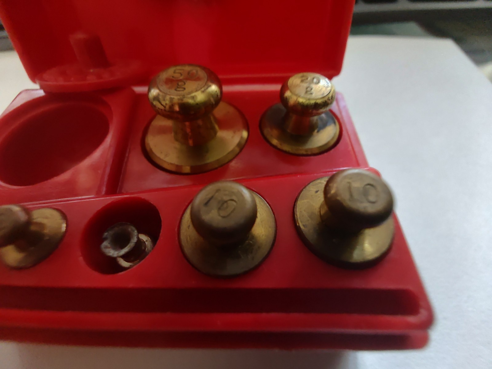 OHAUS Scale Brass Weight Set: 50g, 20g, & two 10 gram weights