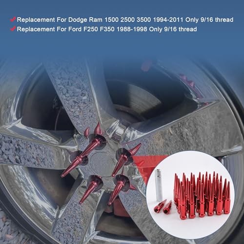 Dodge Ram 3500 Lug Nuts Red Spike 9/16 32pc JDMSPEED