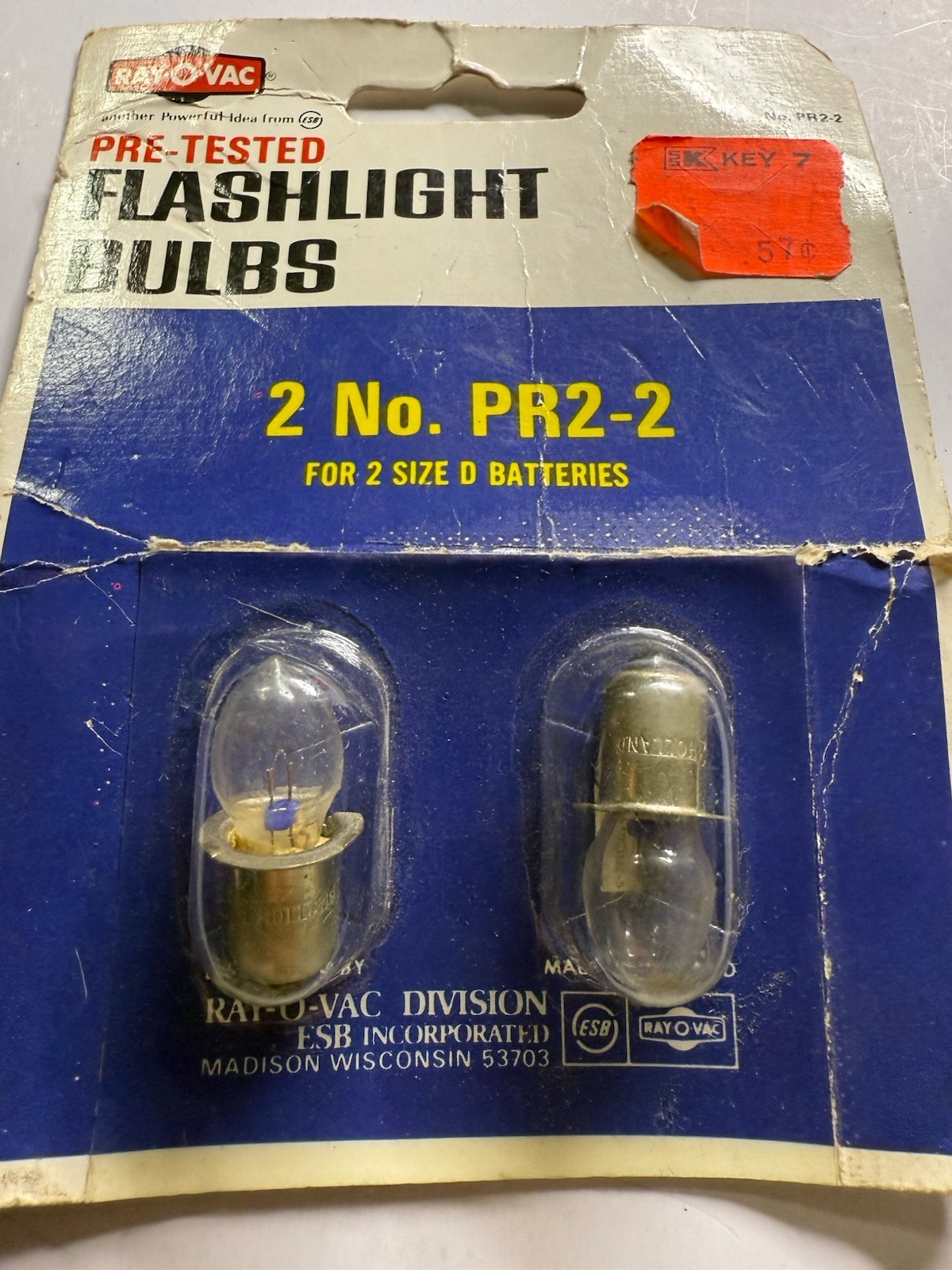 Vintage Ray-O-Vac PR2-2 Flashlight Bulbs 2pc SEALED Card Pre-Tested USA