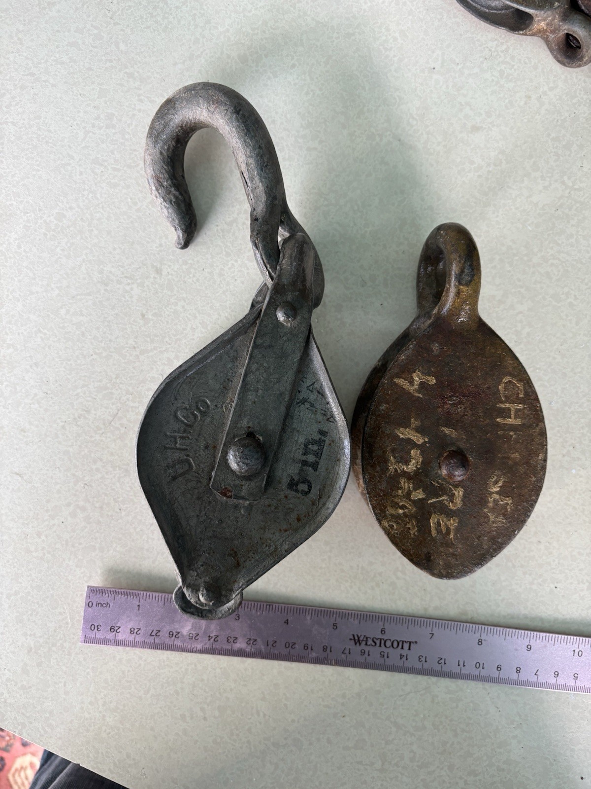 Antique Set Of 1:2 Metal Pulley Blocks, Wall Decor Or Use
