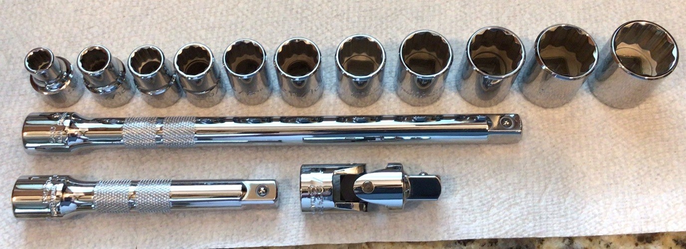 🇺🇸 Proto Professional 1/2 Drive Swivel Extension & 12 Point SAE Socket Set Lot