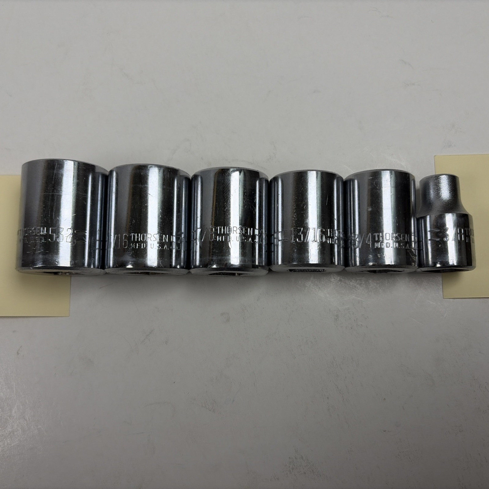 Lot/6 THORSEN USA ~ 1/2″ Dr 12 pt Sockets 1 in., 15/16, 7/8, 13/16, 3/4, and 3/8