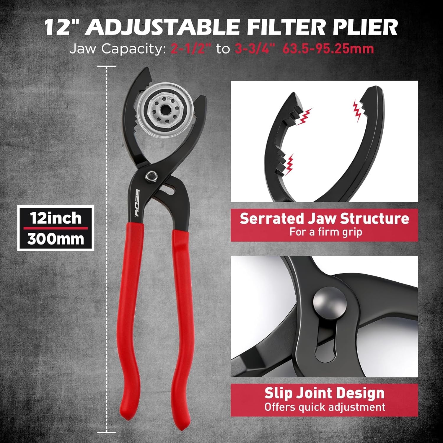 10-Piece Oil Filter Wrench Set 2-3/8to 4-3/4, 12-Inch Adjustable Oil Filter P…