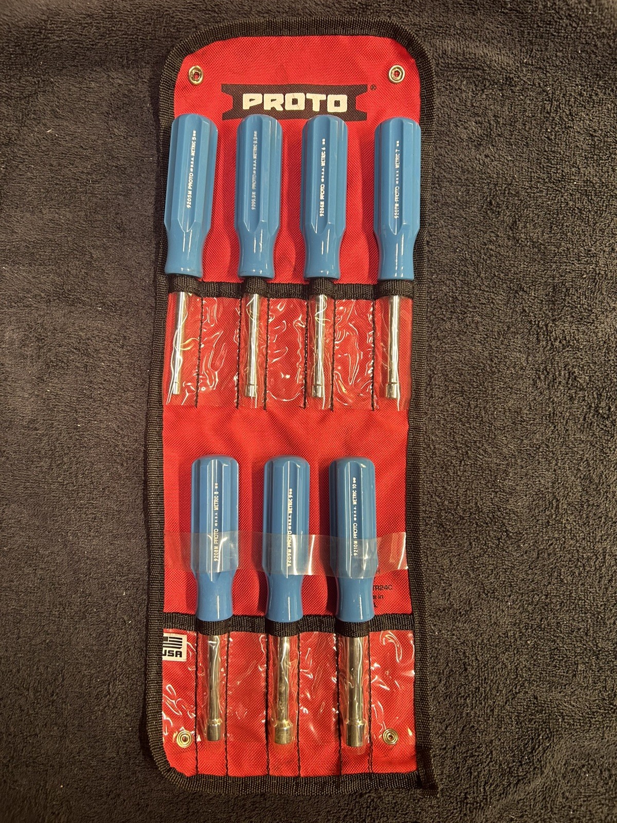 (v) PROTO TOOLS 7pc METRIC NUT DRIVER SET 5-10mm BLUE HANDLE – MINT – USA