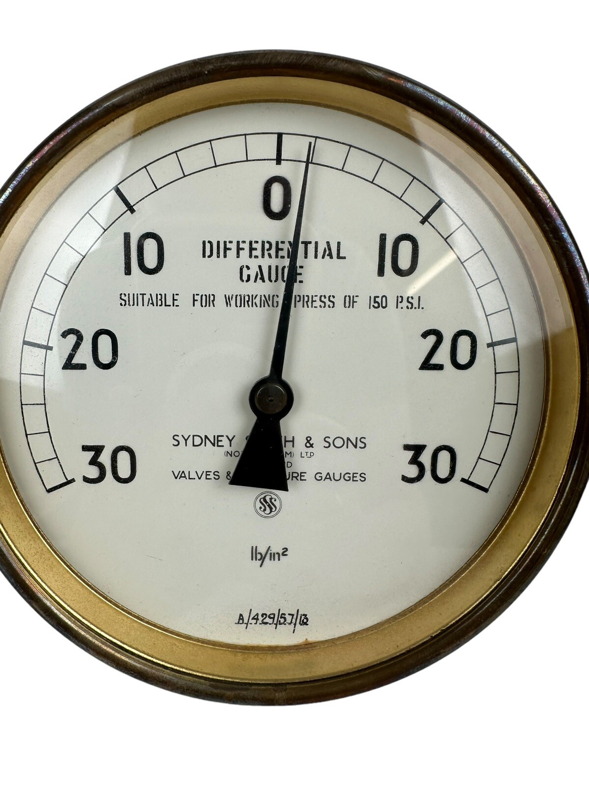 Vintage Sydney Smith & Sons Brass Differential Gauge 150 P.S.I.