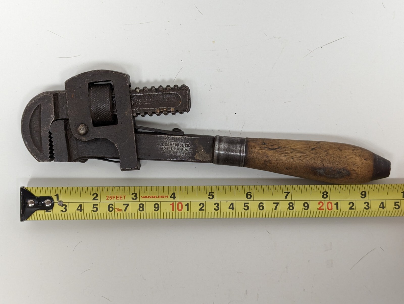 Hudson Forge Stillson Forged Steel Pipe Wrench #10 c 1920’s Wood Handle WT Grant