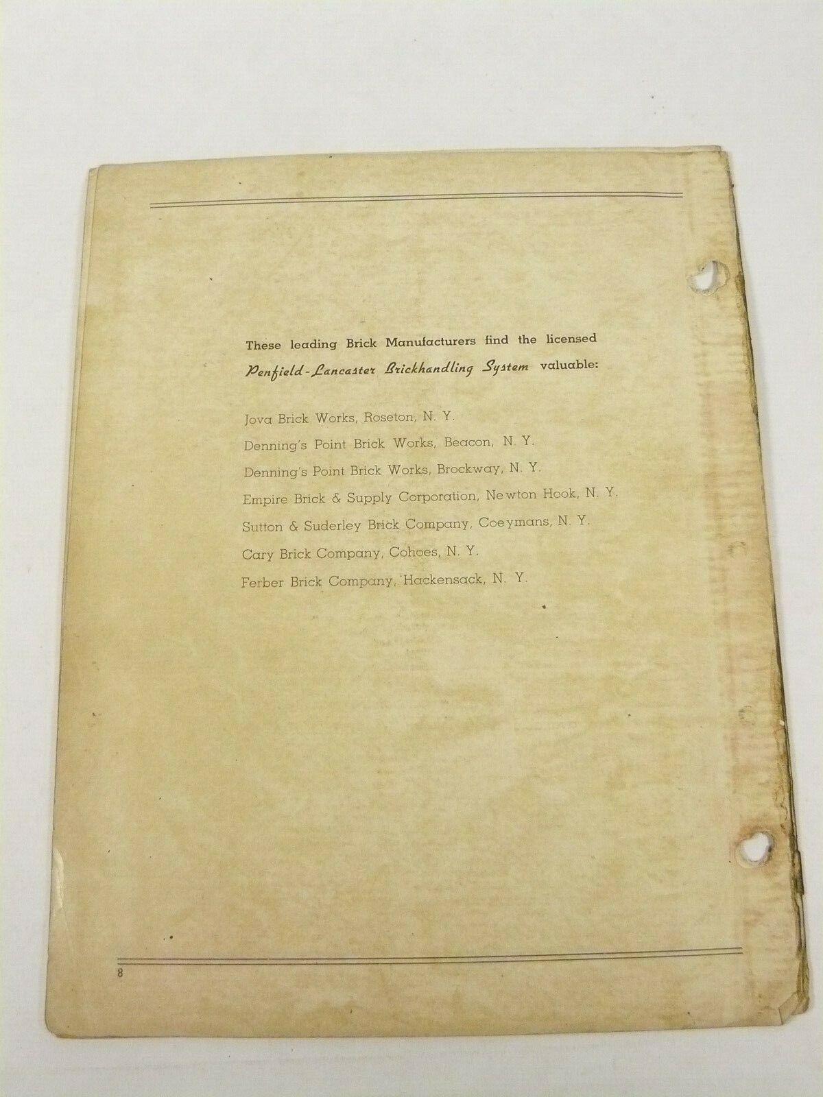 1920s MECHANICAL BRICKHANDLING CORP Penfield Lancaster System Brochure Catalog