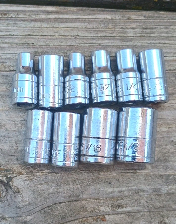 10 Task Force 1/4″ Dr Sockets 4mm 7mm 5/32 7/32 1/4 5/16 9/32 11/32 7/16 1/2